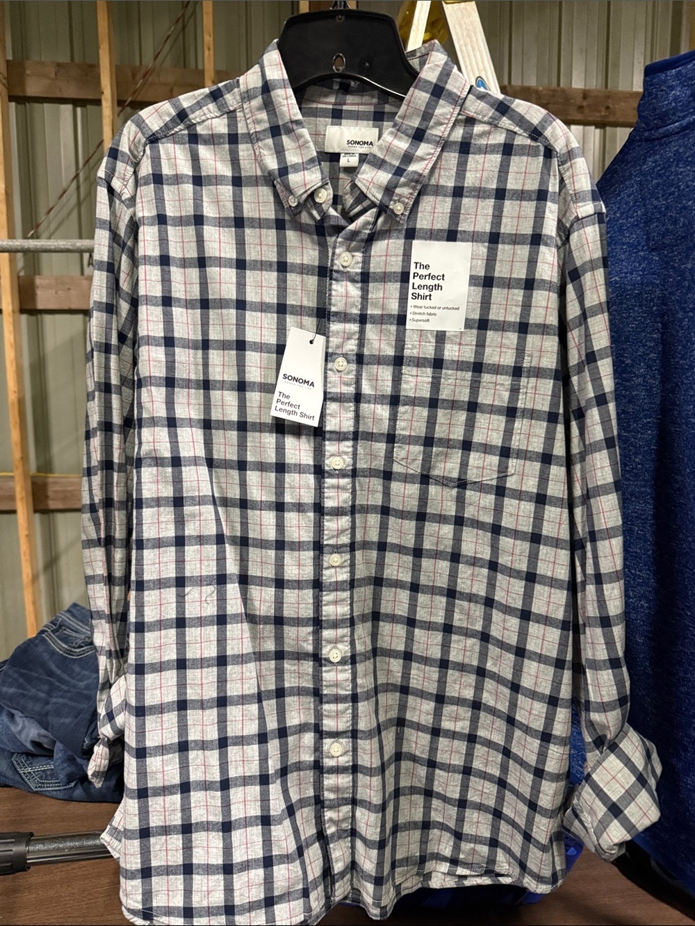 Sonoma White and Navy Plaid Button-Down Shirt